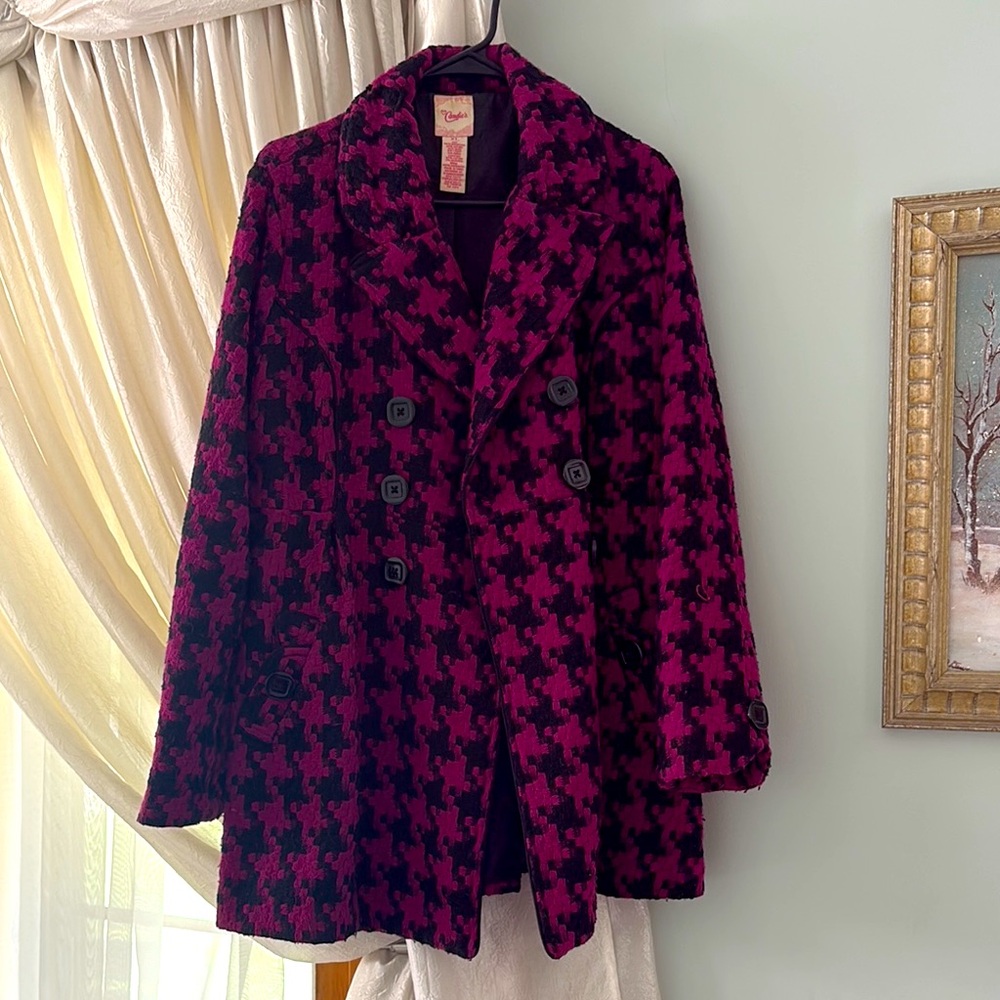 Candie's Pink and Black Pea Coat with Bold Print